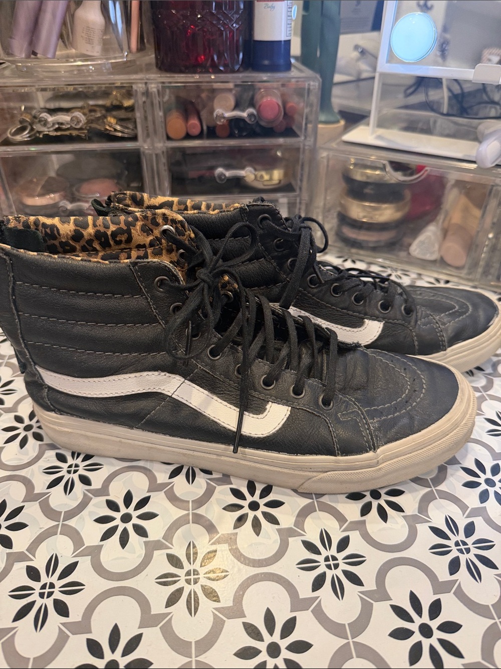 Vans Black High-Top Sneakers with Leopard Lining